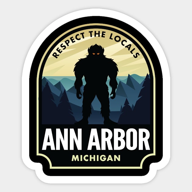 Ann Arbor Michigan Bigfoot Sasquatch Sticker by HalpinDesign